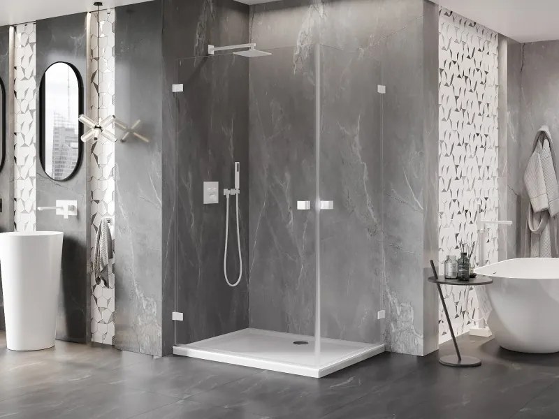 Mexen Lunar-B Duo, výklopný sprchový kút 90 x 75 cm, 8mm číre sklo, biely profil, 832-090L-075P-20-00