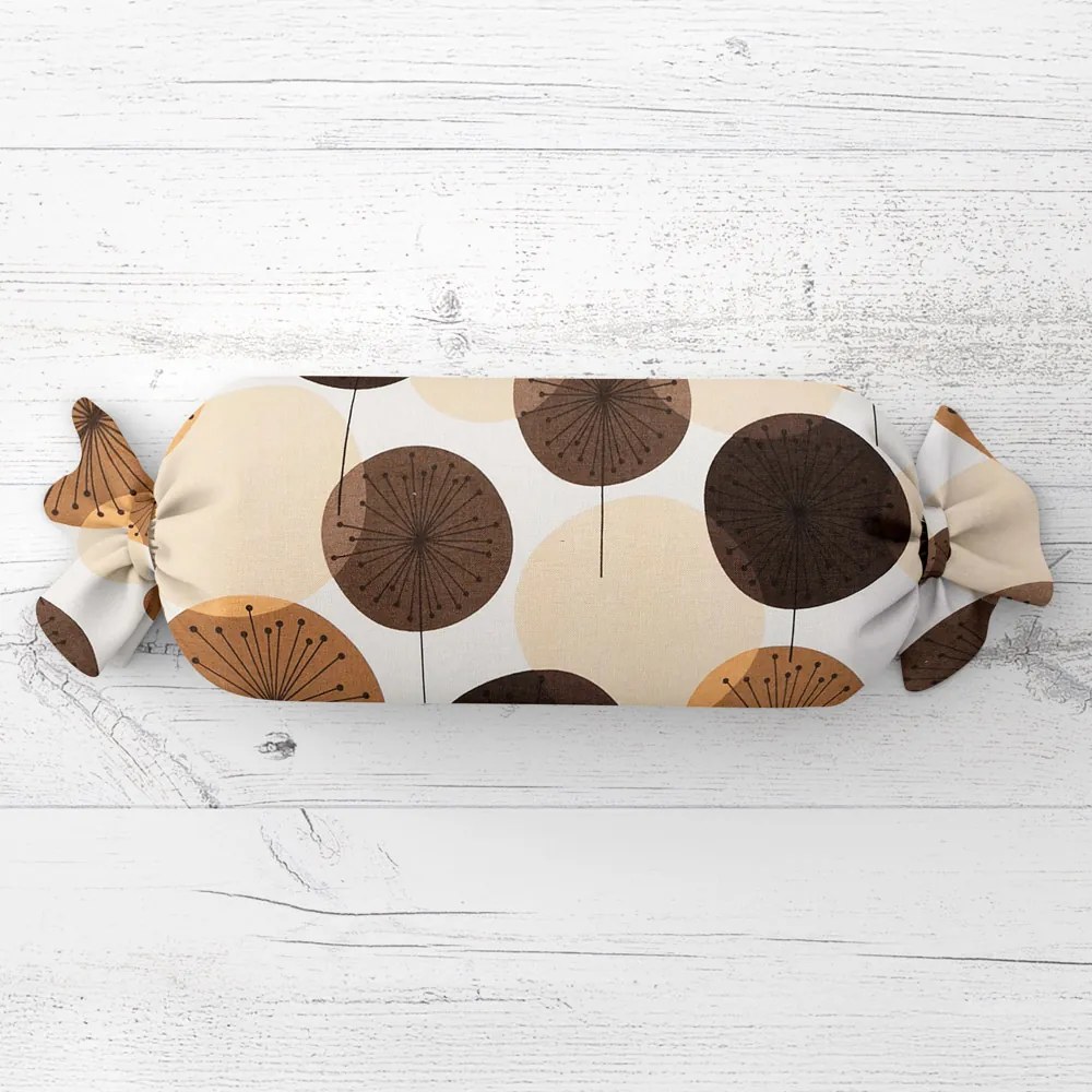 Biante Vankúš valec bonbon Sandra SA-488 Hnedo-béžové designové púpavy 15x40 cm