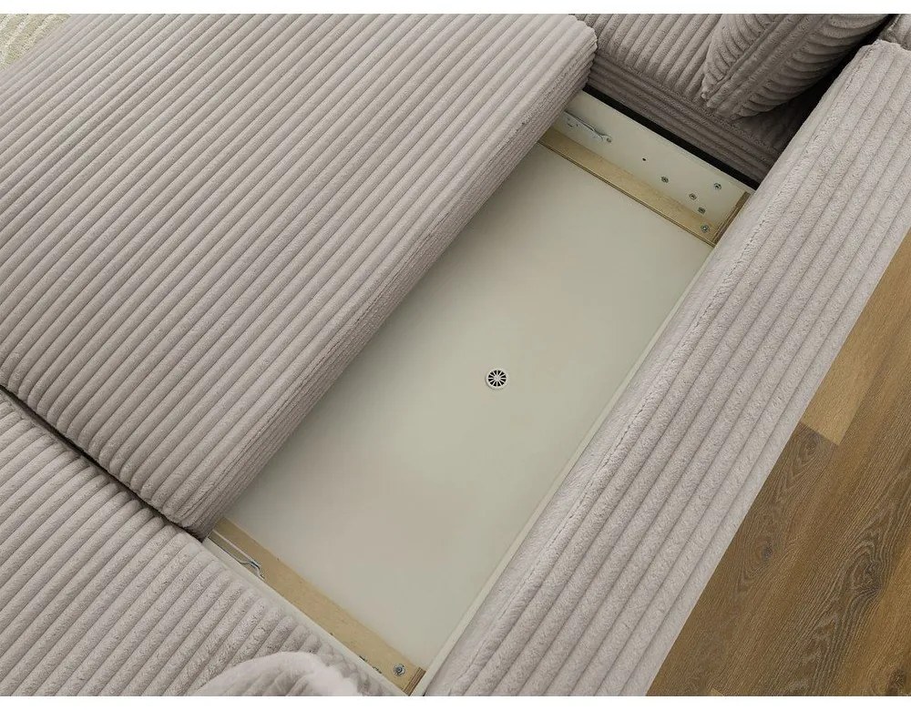 Svetlosivá/béžová menčestrová rozkladacia/s úložným priestorom rohová pohovka (ľavý roh/do tvaru "U") Lucien – Bobochic Paris