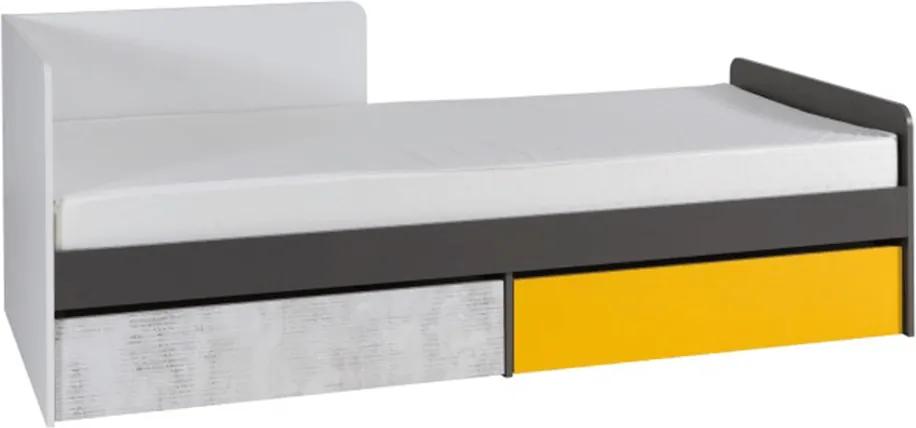 Posteľ s úložným priestorom B7, biela/sivý grafit/enigma/žltá, MATEL