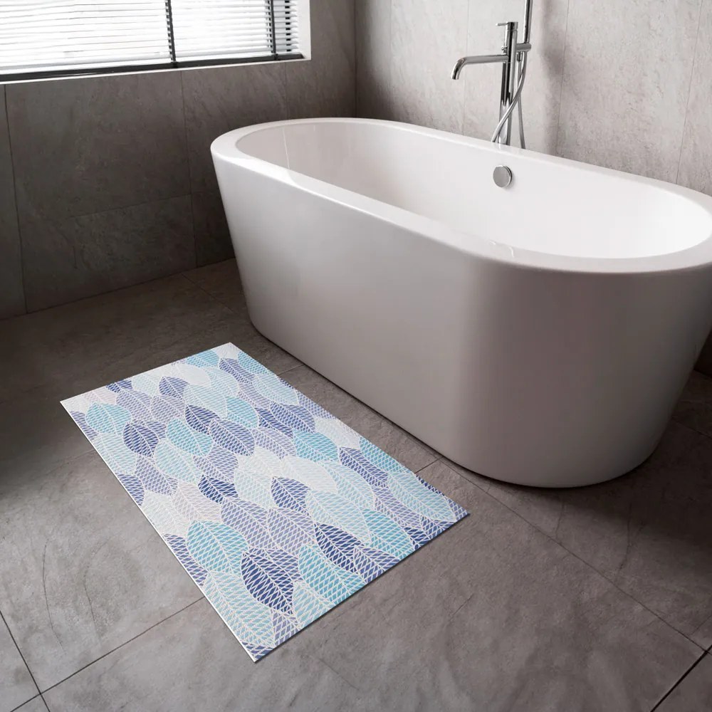 Kúpeľňová penová rohož / predložka PRO-008 Modré listy - metráž šírka 65 cm