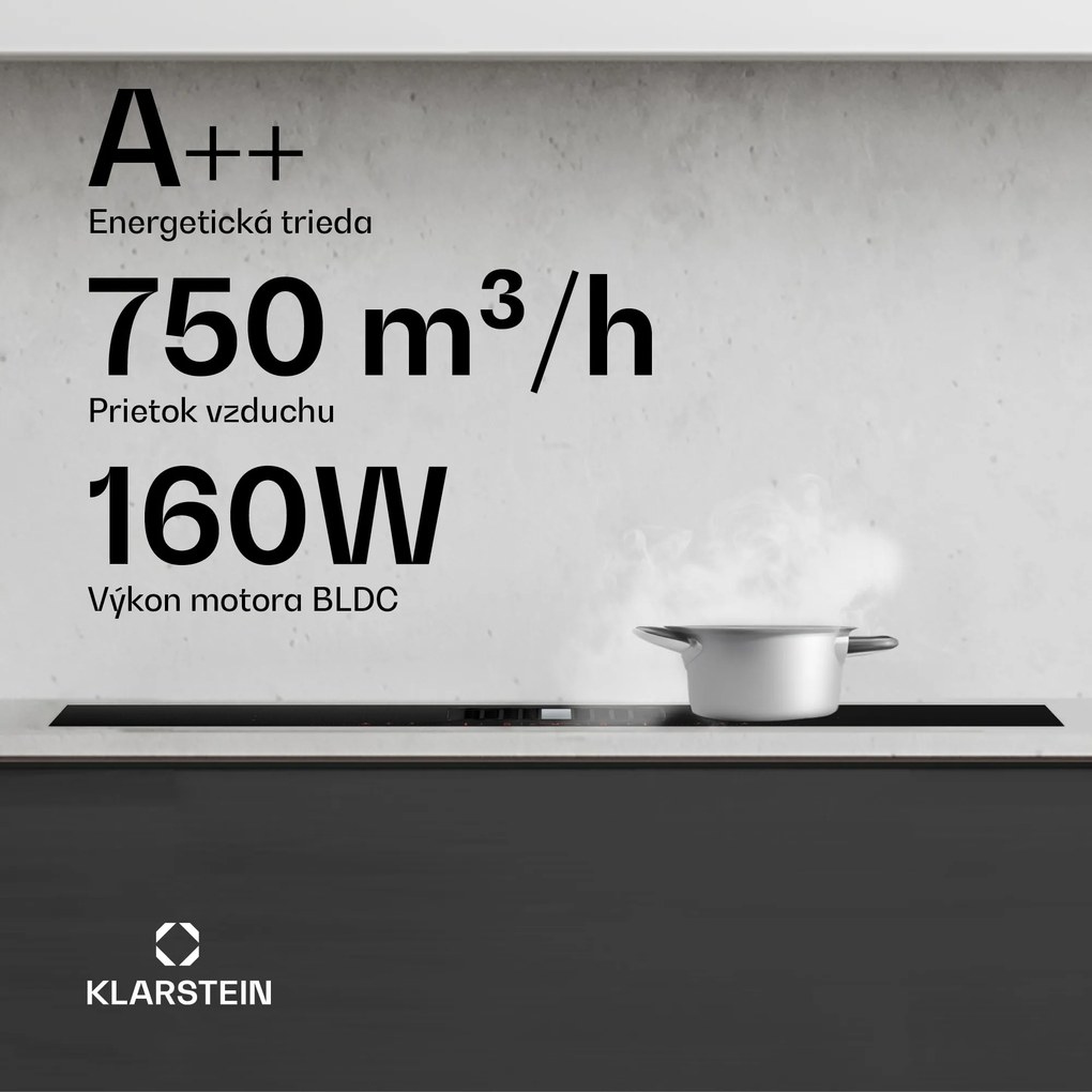 Klarstein AirJet Hybrid Down Air System, Indukčná varná doska s integrovaným digestorom, 745 m³/h, EEK A++