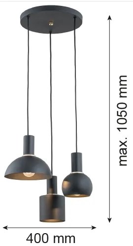 Argon 1472 - Luster na lanku SINES 3xE27/15W/230V čierna