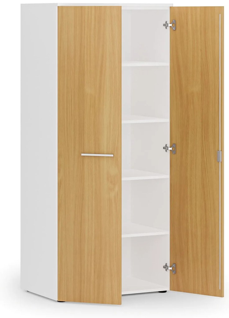 Kancelárska policová skriňa PRIMO WHITE s dverami, 800 x 500 x 1781 mm, biela/buk