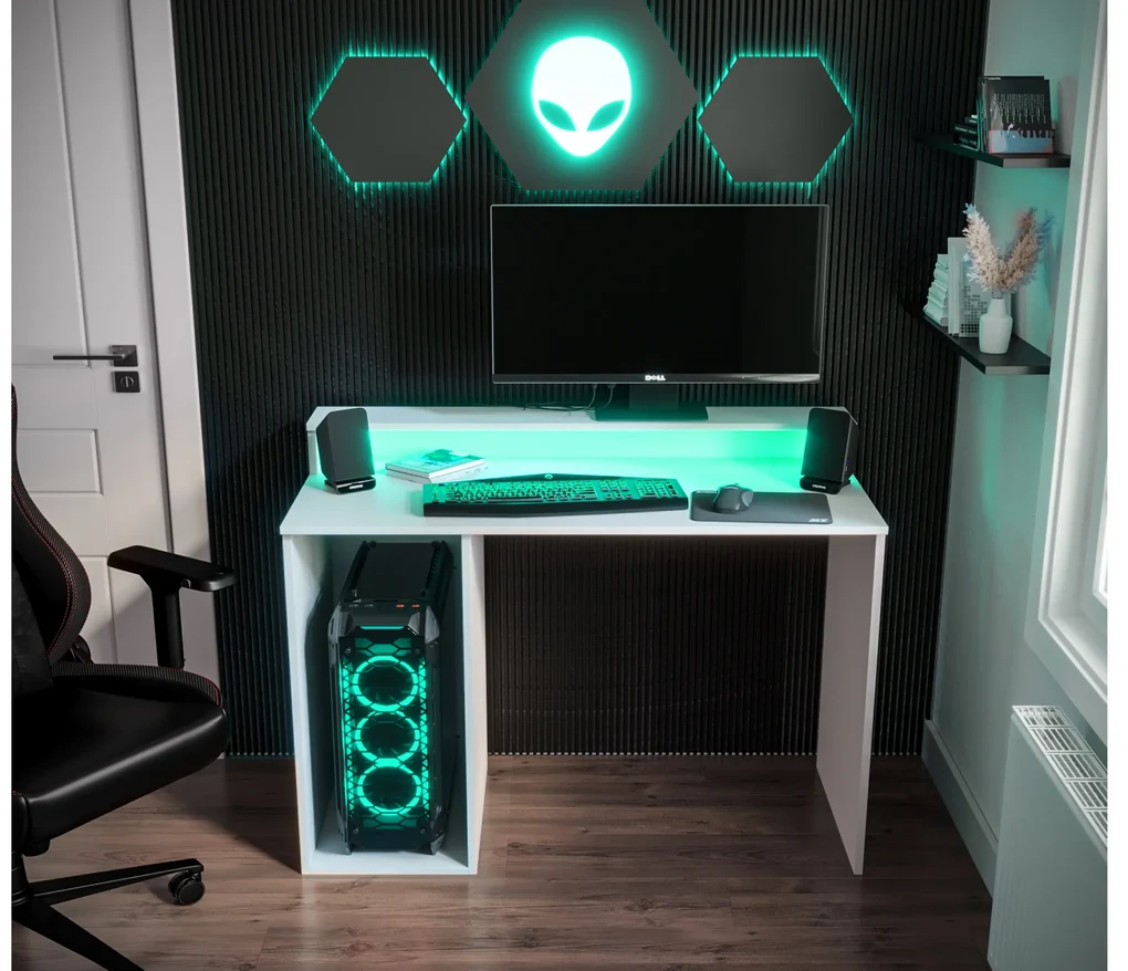 Herný PC stolík Garrick 2 (biely) (s LED RGB osvetlením). Vlastná spoľahlivá doprava až k Vám domov. 1064136