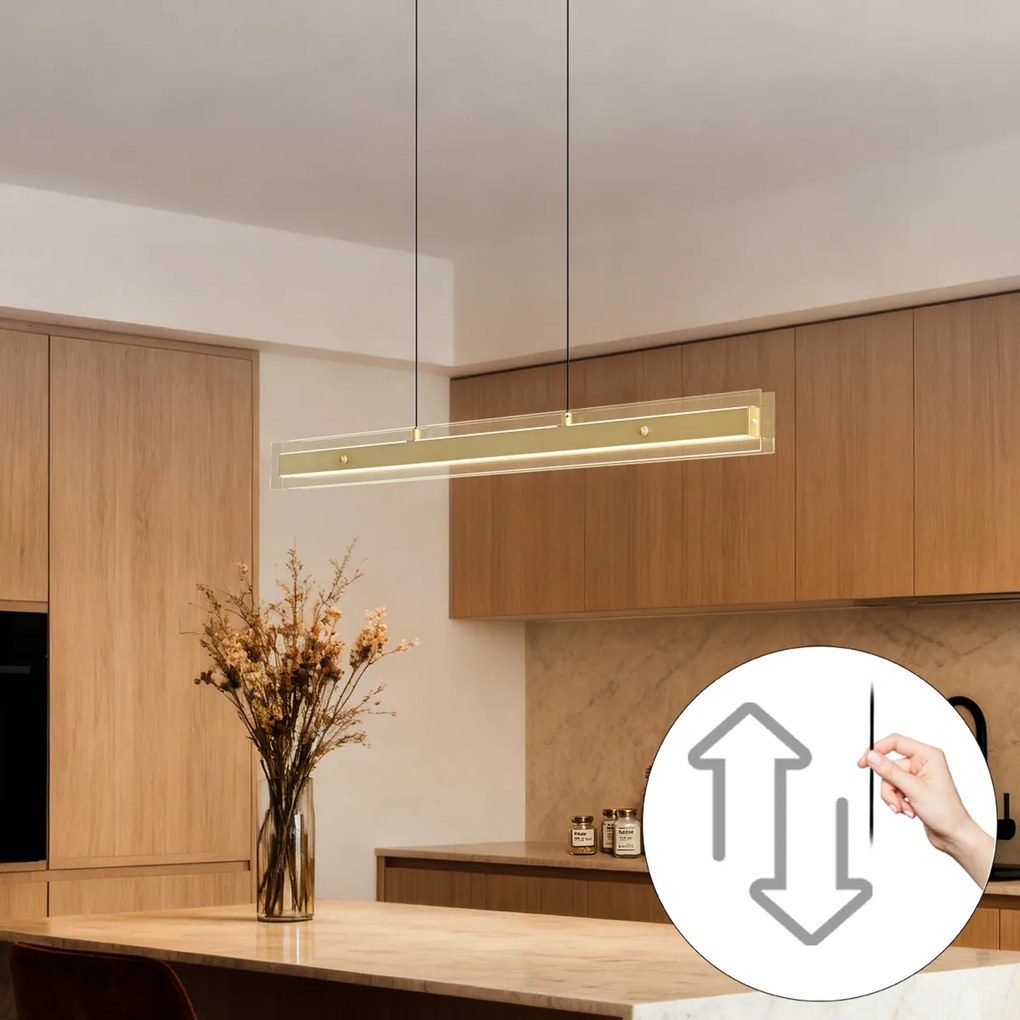 Moderné závesné svietidlo mosadzné s čírym sklom vrátane LED Easylift - Catch