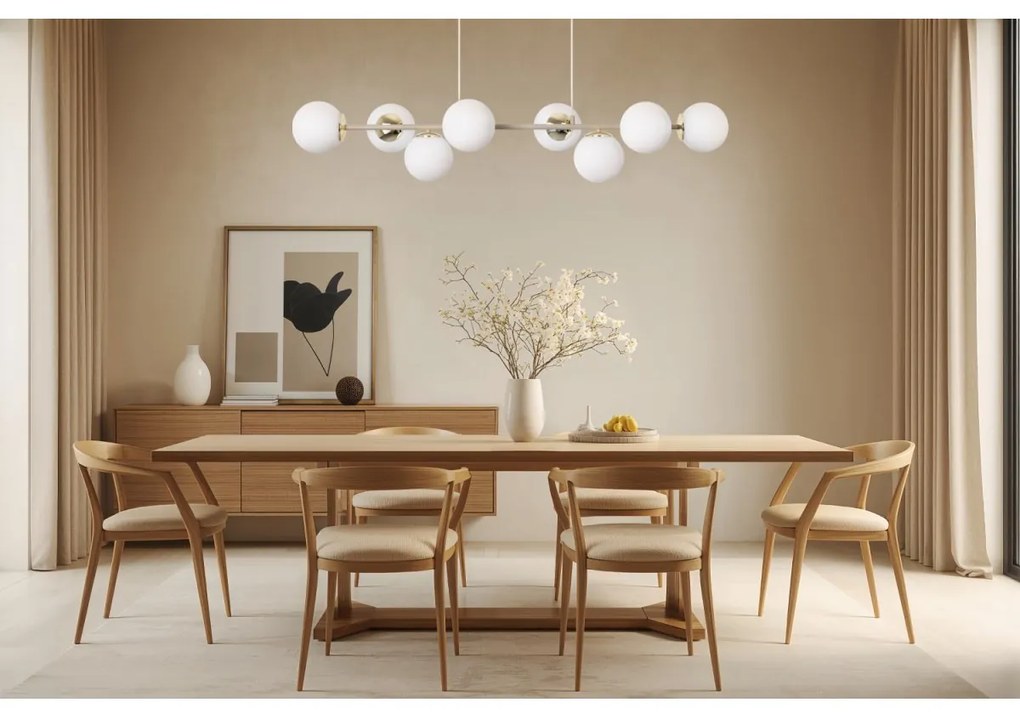 Závesné svietidlo Florence, 8x biele sklenené tienidlo, g/be