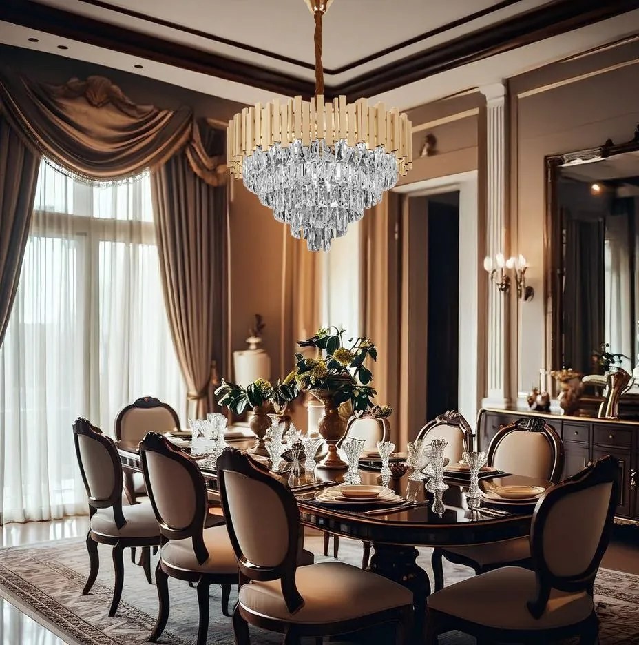 Toolight Toolight, krištáľové závesné svietidlo 50cm, 7xE14, G050-CP, zlatá, OSW-08944