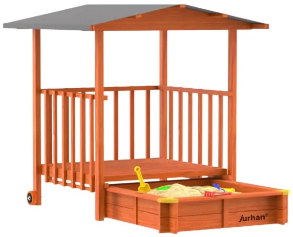 Jurhan Pieskovisko s verandou SUNNY, 130x130x143cm, hnedá/šedá