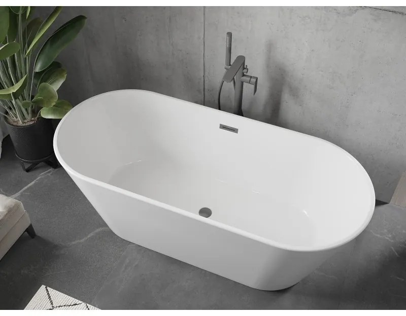 Mexen Flavia, voľne stojaca vaňa 150 x 75 cm, biela, brúsený grafit prepad, 54031507500-95