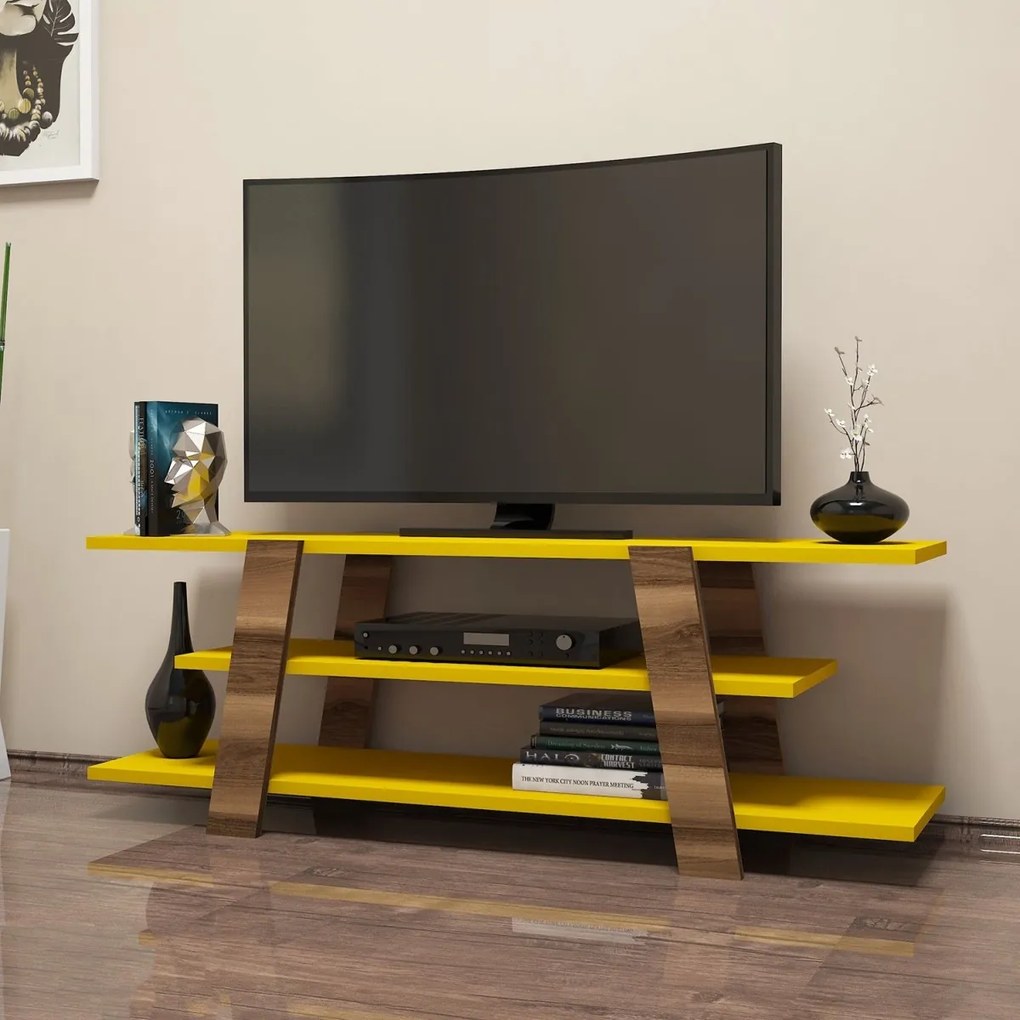 TV skrinka FLOWER 120 cm žltá/orech