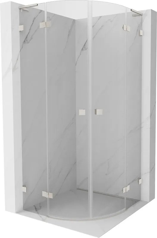 Mexen Lunar, L polkruhový výklopný sprchový kút 90 x 90 cm, 8mm číre sklo, oceľový profil, 833L-090L-090P-97-00