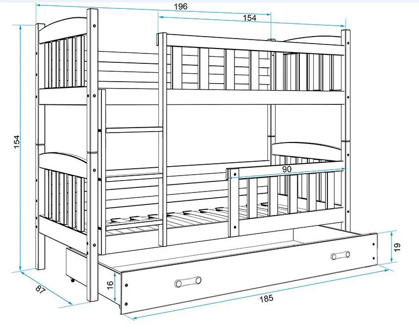 Poschodová posteľ KUBO - 190x80cm - Grafitová - Grafitová