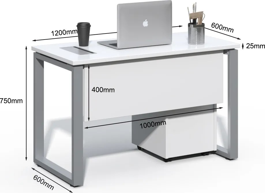 Kancelársky stôl s kontajnerom Houseland Prime Home 02 120 cm biely