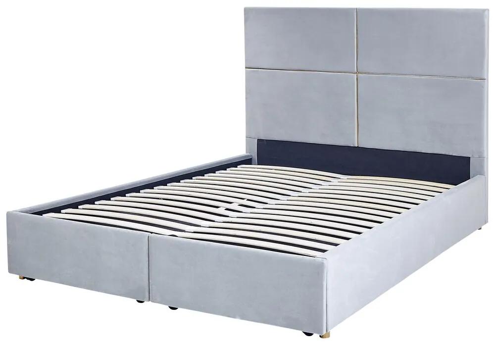 Zamatová posteľ s úložným priestorom 140 x 200 cm svetlosivá VERNOYES Beliani