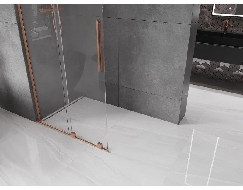 Mexen Velar L, posuvná sprchová zástena Walk-in 100 x 200 cm, 8mm číre sklo, medená matná, 871-100-003-03-65