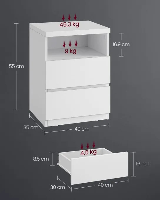 Set dvoch nočných stolíkov s LED osvetlením LET834W01