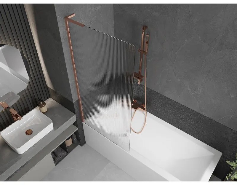 Mexen Next L, 1-krídlová vaňová zástena 80 x 150 cm, 6mm sklo s rebrovým vzorom, medený profil, 895-080-000-03-09-65