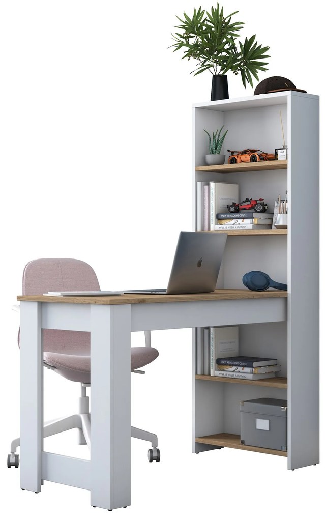 Písací stôl s policou Jennifer 120 cm biela/orech
