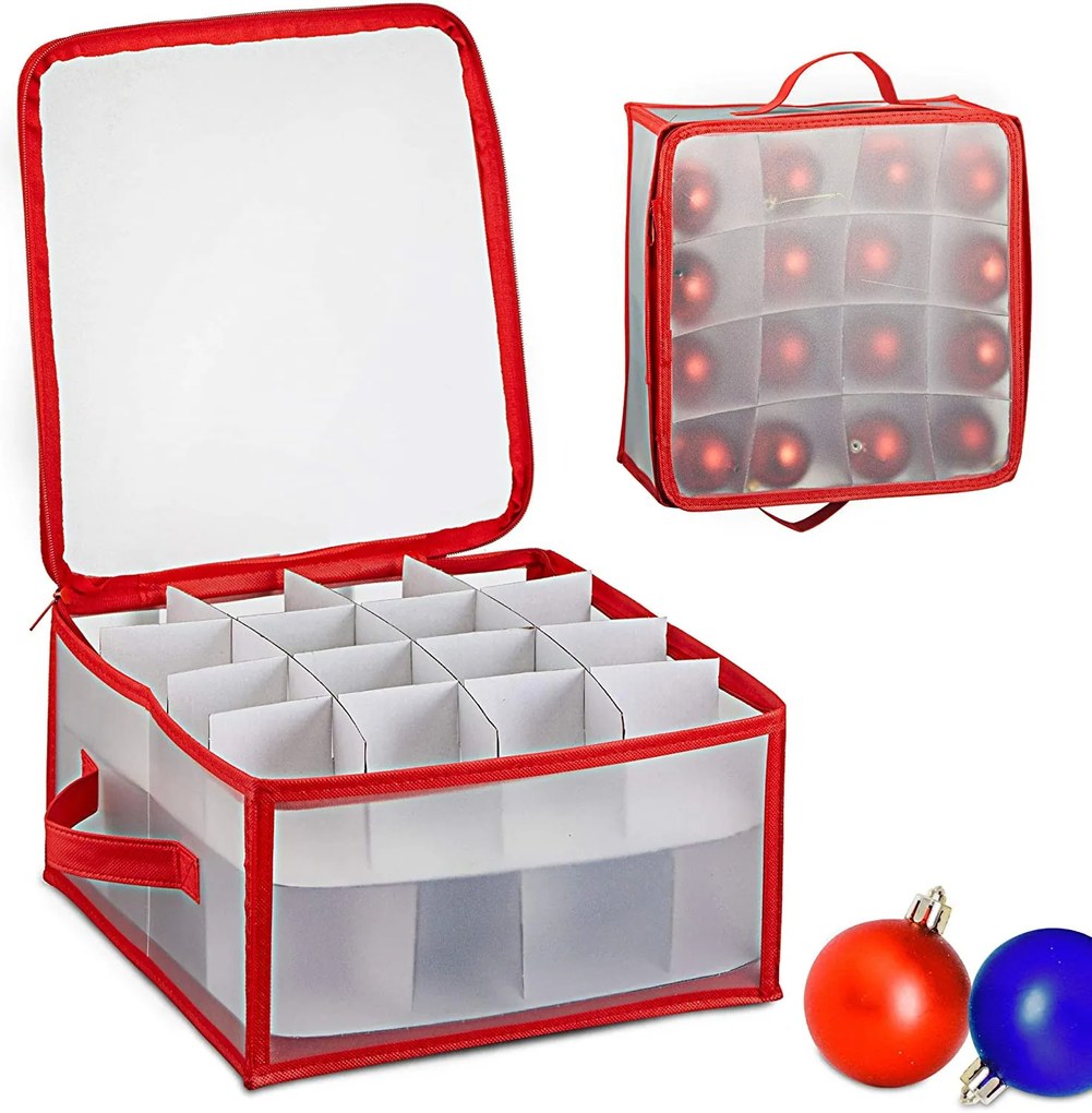 usporadejto.cz Vianočný úložný box na gule, ozdoby a vianočné dekorácie, 32 kusov