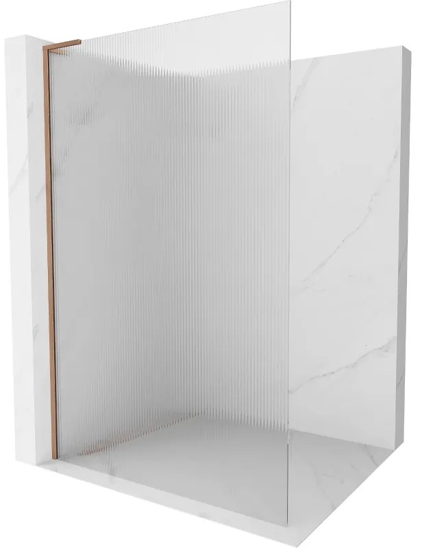 Mexen Kioto L, sprchová zástena Walk-In 100 x 200 cm, 8mm sklo s rebrovým vzorom, medený matný profil, 800-100-103-65-09