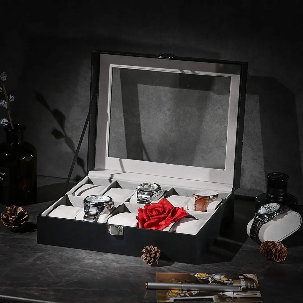 Songmics Box na hodinky Watch1, 25,5x7,8x20,2 cm, čierna/sivá