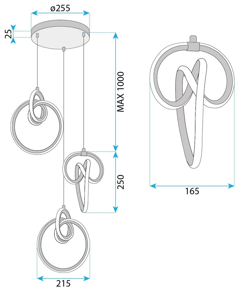 Toolight Toolight, LED závesné svietidlo 3x20W, 4000K, 4200lm, G072-3CPR, zlatá, OSW-08664