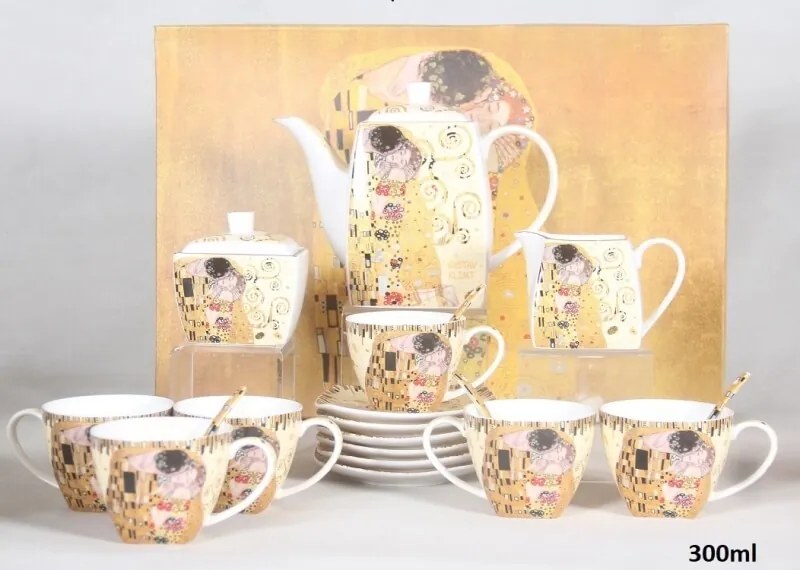 Porcelánový 21 dielny set na kávu alebo čaj,Gustav Klimt  The Kiss, Queen Isabell, 25011