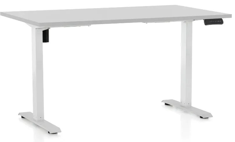 Výškovo nastaviteľný stôl OfficeTech B, 120 x 80 cm, biela podnož, svetlo sivá