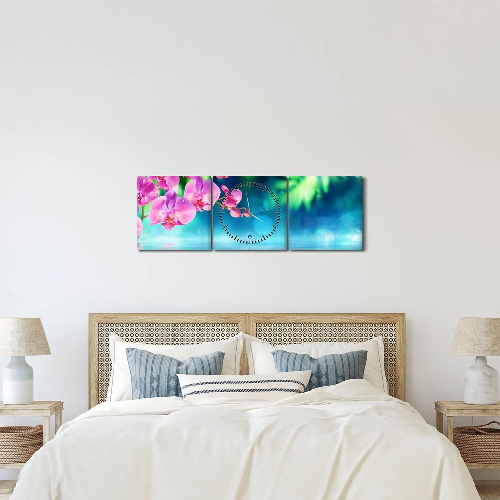 Obraz - Orchidea (s hodinami) (90x30 cm)