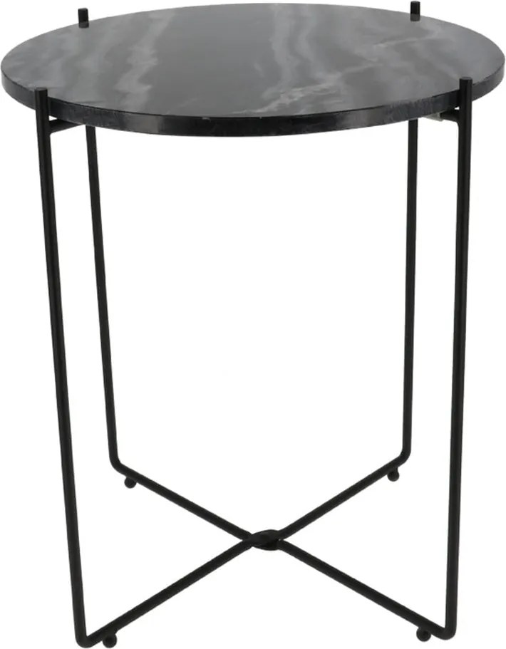 Čierny odkladací stolík s mramorovou doskou Compactor Agneta