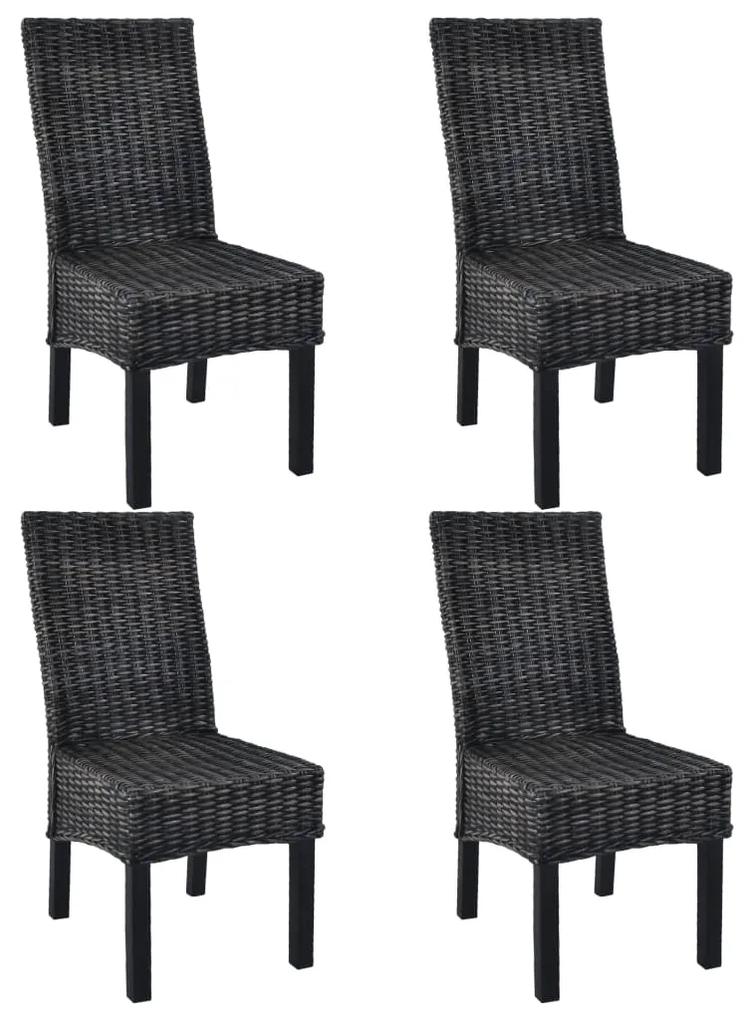 vidaXL Jedálenské stoličky 4 ks kubu ratan a mangovníkové drevo čierne