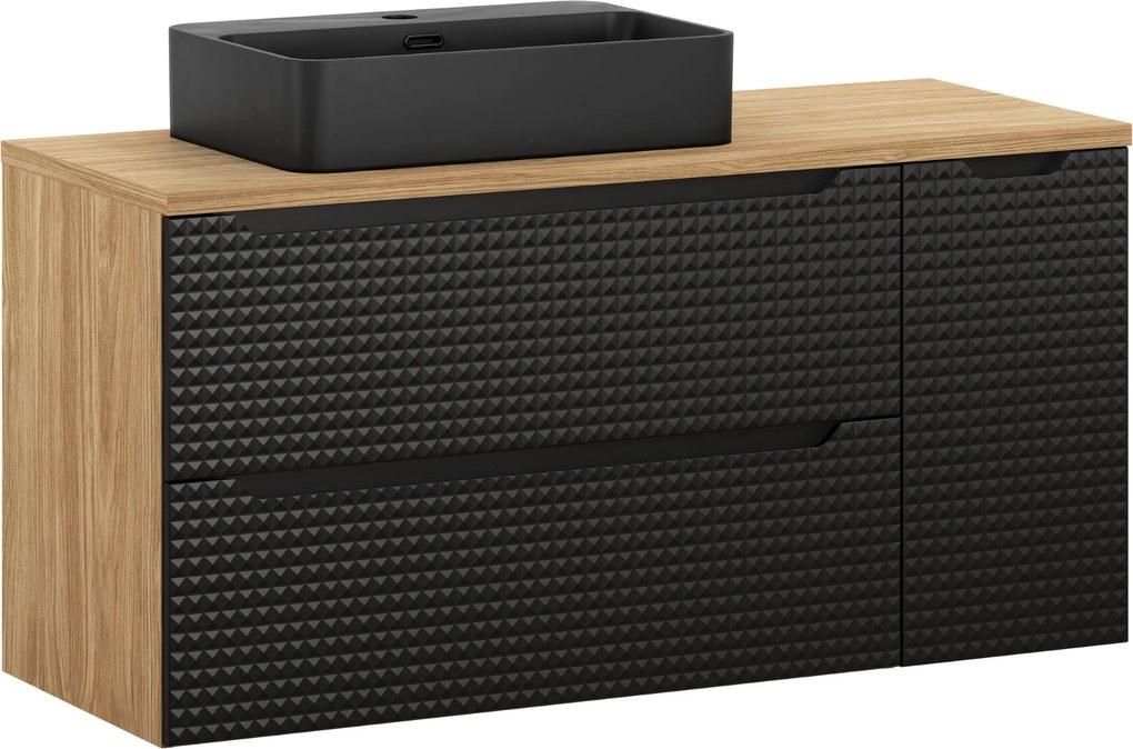 Comad Kúpeľňová skrinka s doskovým umývadlom Luxor Black 120 čierna/dub olejovaný