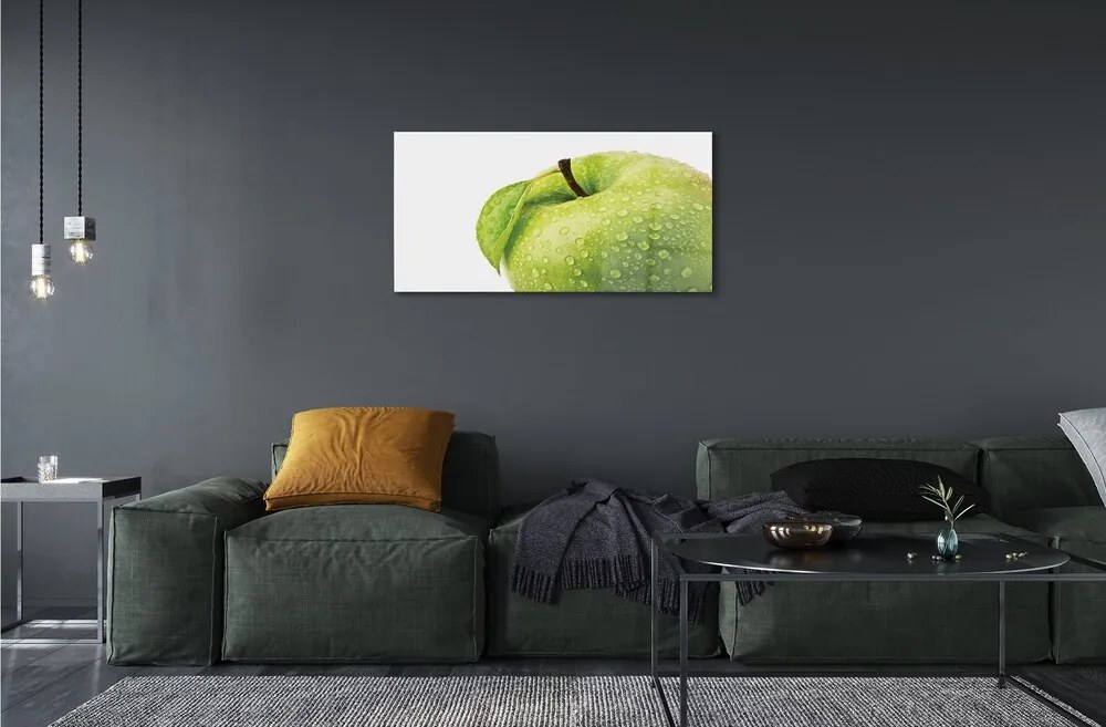 Obraz na skle Jablko zelená vodné kvapky 125x50 cm