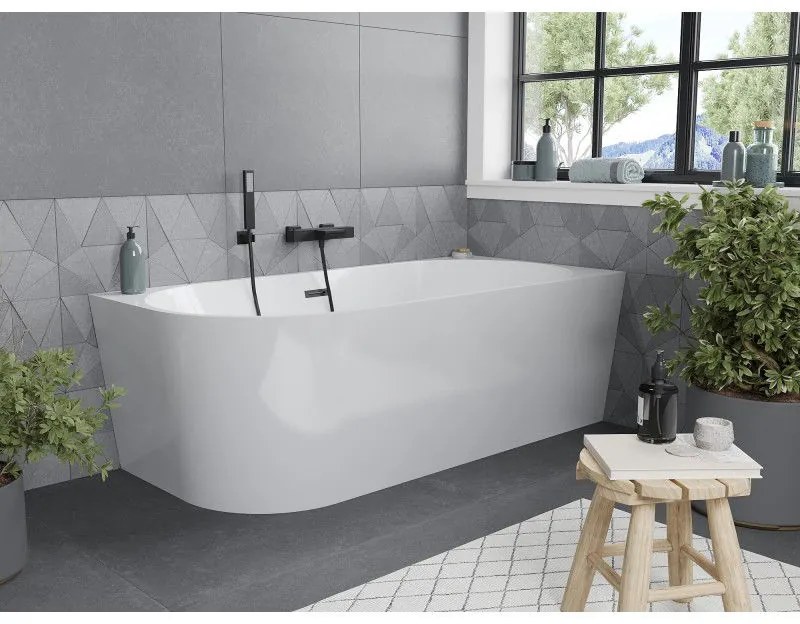 Mexen Mia, voľne stojaca rohová vaňa, pravá, 160 x 75 cm, biela, čierny matný prepad, 52691607500P-70