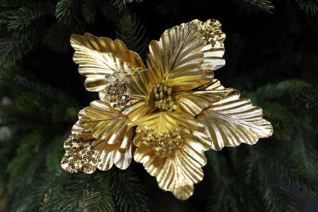 Zlatá lesklá vianočná ruža 24cm
