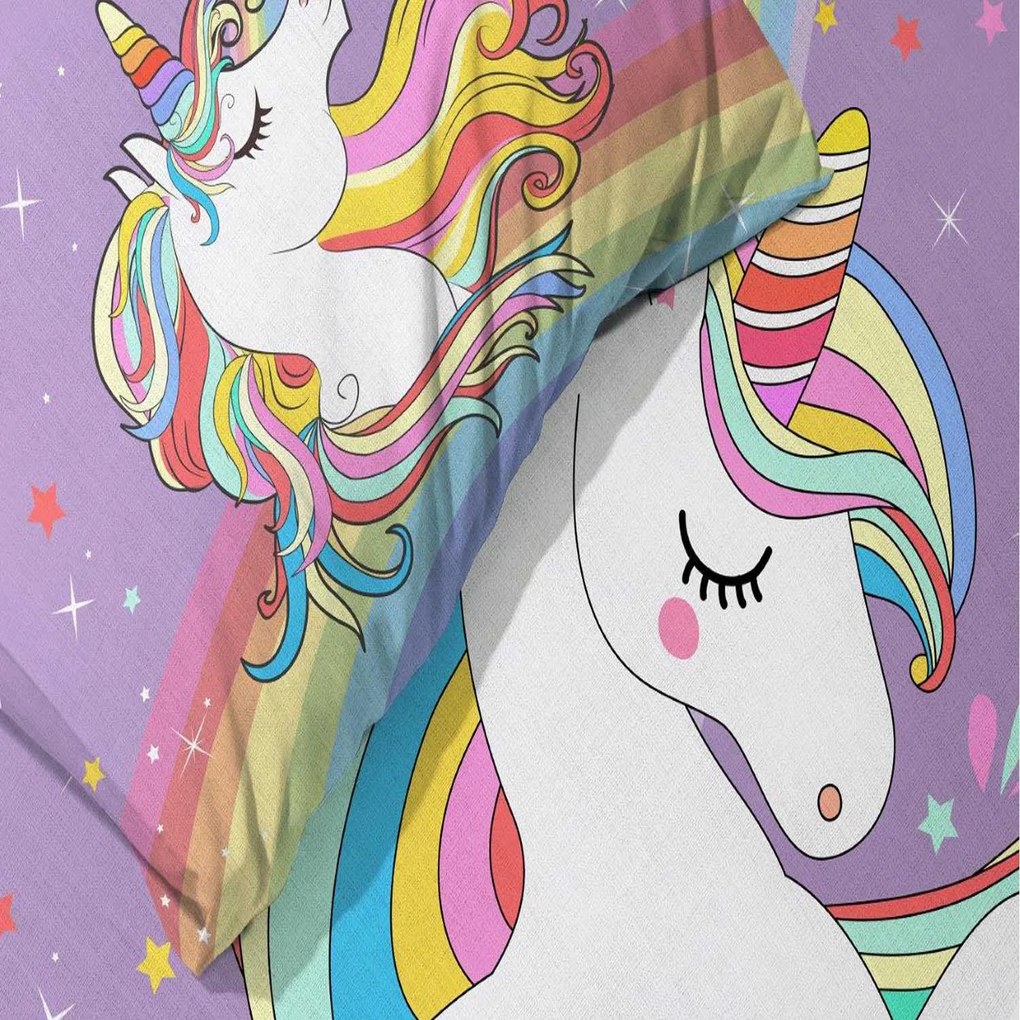 DETSKÉ BAVLNENÉ OBLIEČKY UNICORN 100X135 CM, 1KS 40X60 CM VZOROVANÉ