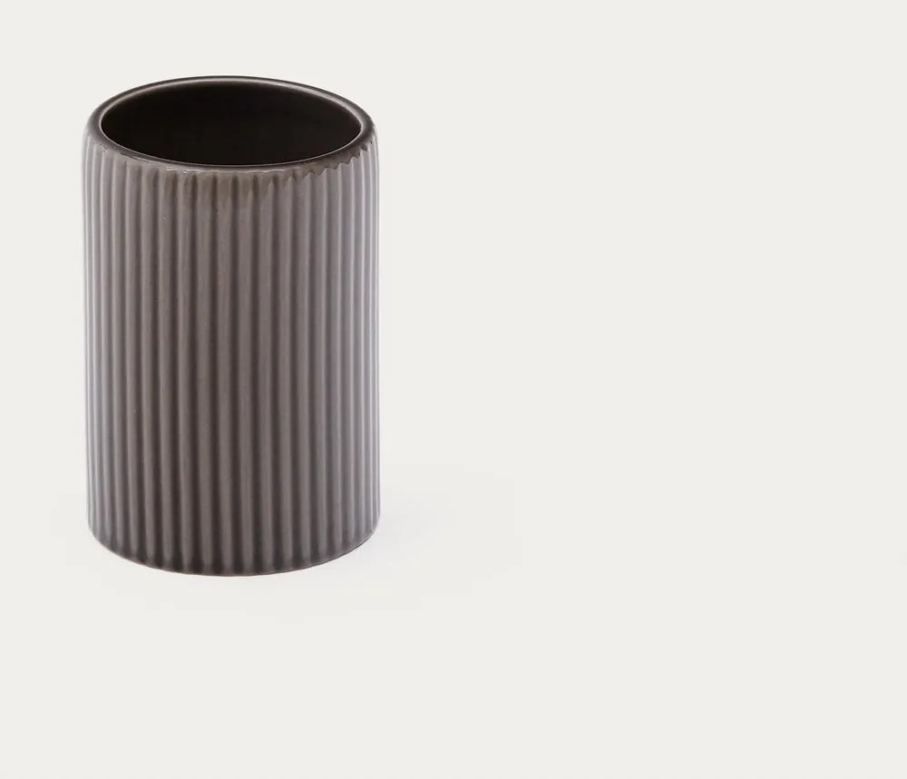 Tmavohnedý keramický téglik na zubné kefky Selime – Kave Home