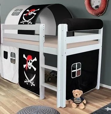 Detská vyvýšená posteľ PIRÁTI bieločiernej - BIELA