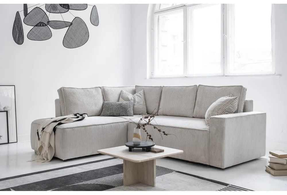 Biela menčestrová rozkladacia rohová pohovka (ľavý roh) Brave Dave – Miuform