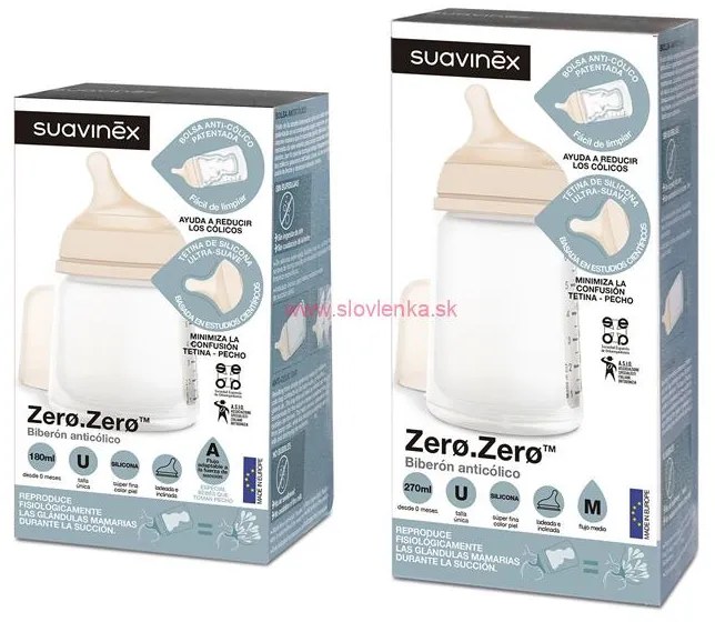 SUAVINEX - ZERO ZERO anti-koliková fľaša 180 ml S sada