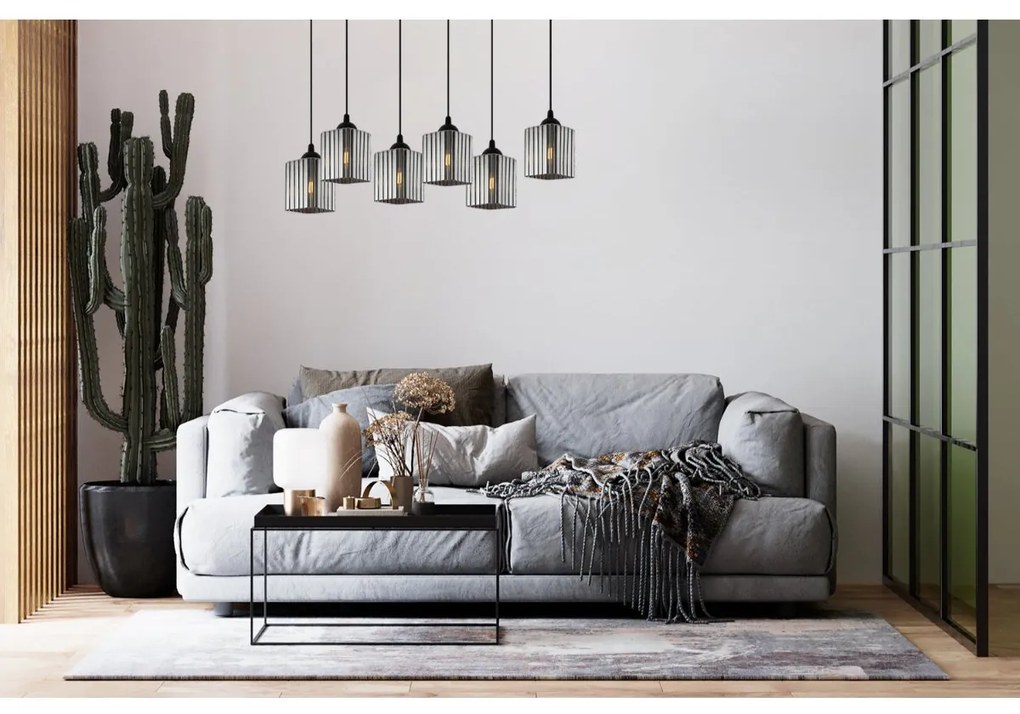 Závesné svietidlo Riffle Square, 6x grafitové sklenené tienidlo, b