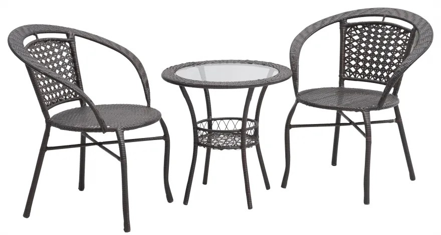 Set ratanového nábytku - LISABON - stolík + 2 kreslá - hnedá