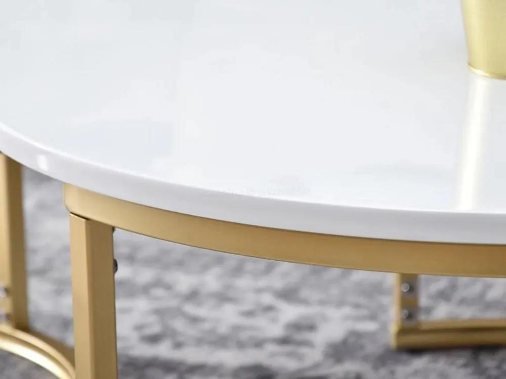 Konferenčný stolík URTE 2v1 biely lesk + zlatá podnož