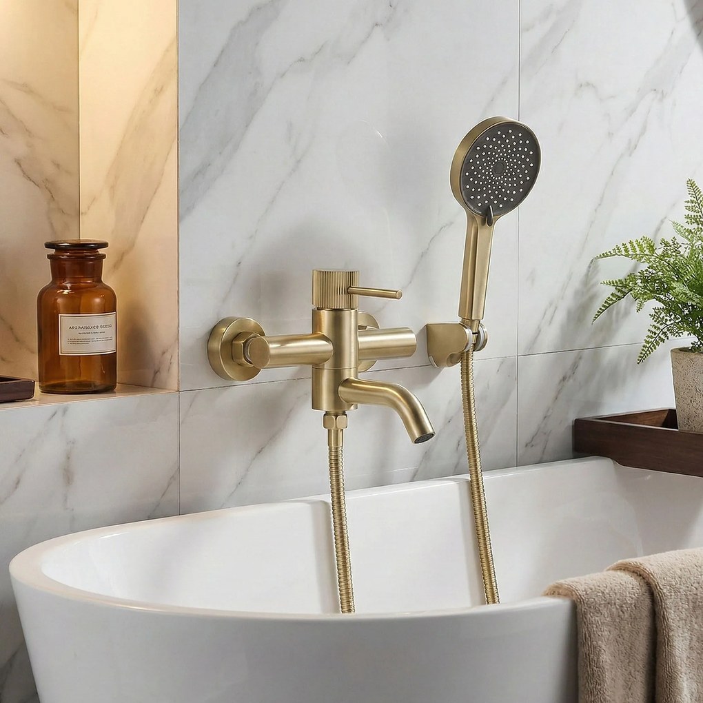 Rea Lungo, vaňová batéria s ručnou sprchovou súpravou, zlatá matná, REA-B8055