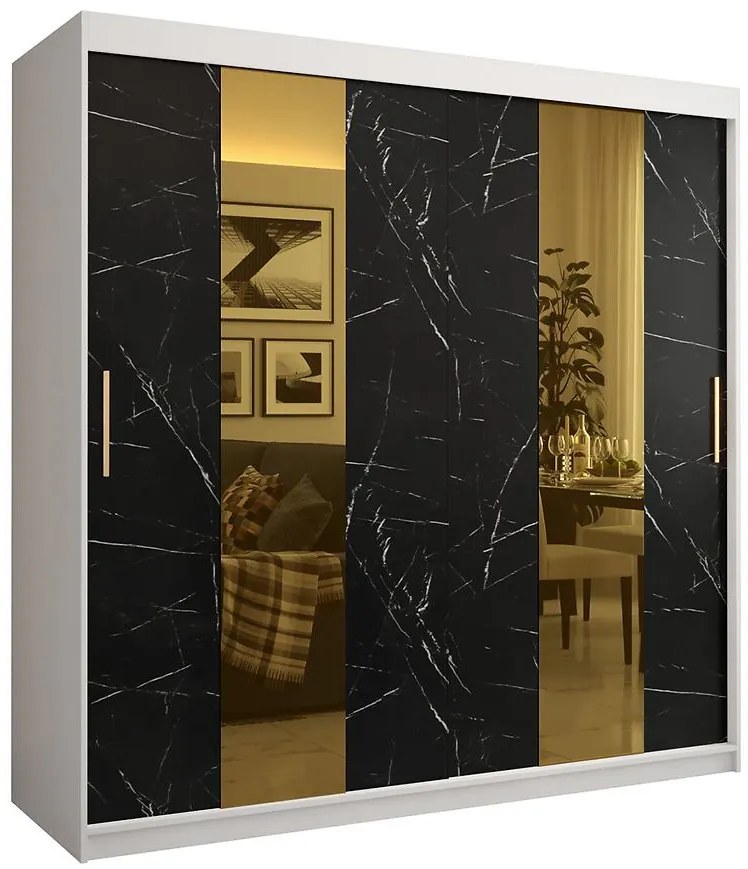 Skriňa Platinum Pole 200 biely mramor/čierna