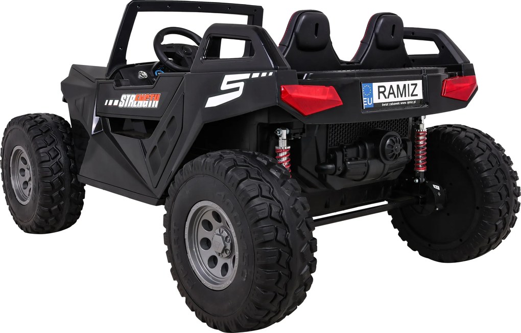 Ramiz Clash batériový kočík pre 2 deti čierny + diaľkové ovládanie + pohon 4x4 + nastavenie sedadla + rádio MP3 + LED