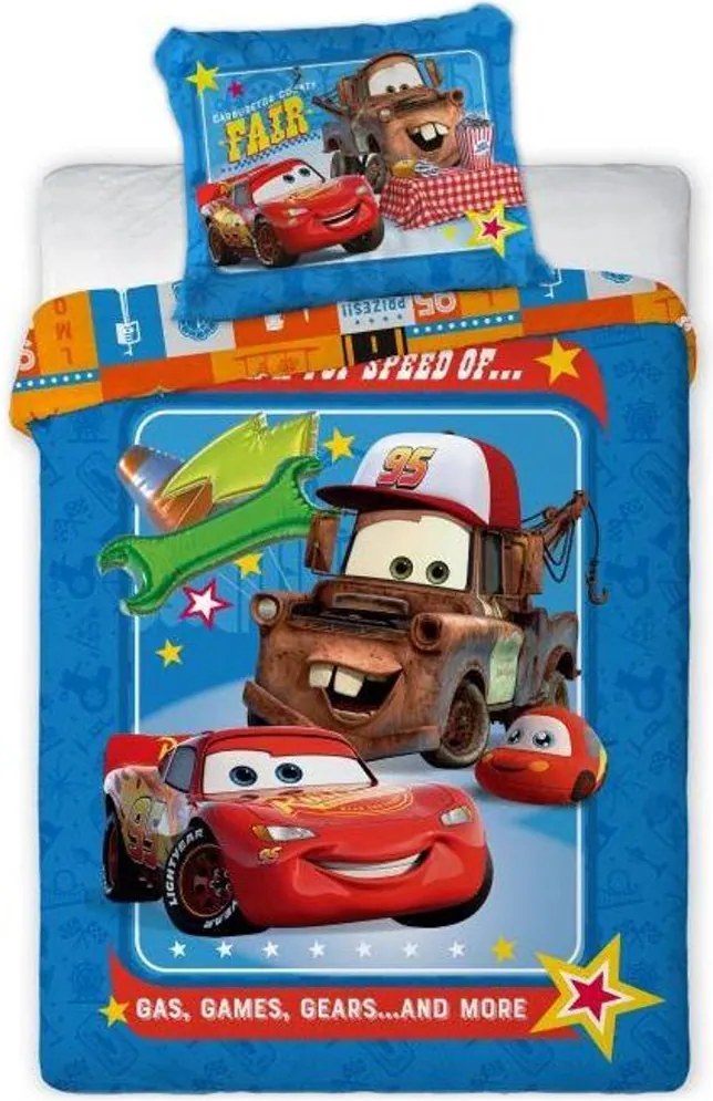 Bavlnené obliečky do detskej postieľky Autá – motív McQueen a Burák - 100% bavlna - 100×135 cm + 40×60 cm