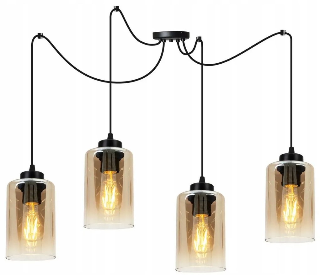 Závesné svietidlo Hella Spider, 4x sklenené tienidlo (mix 3 farieb)