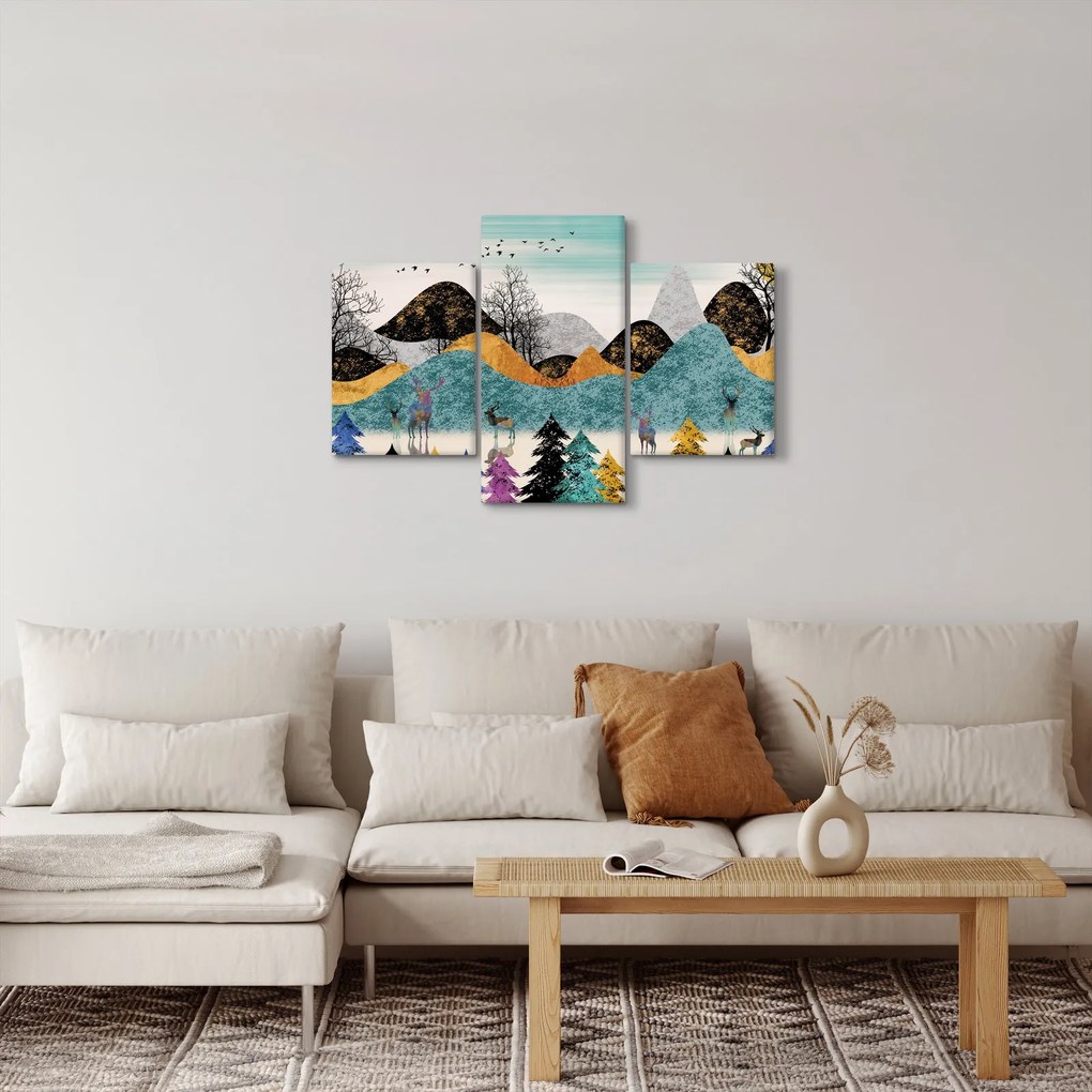 Grafický obraz s jeleňmi (90x60 cm)